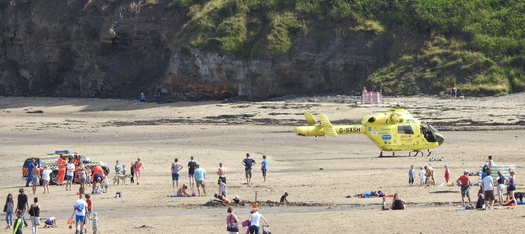 Air Ambulance on Runswick Bay beach